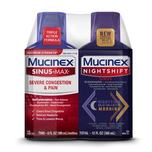 Mucinex Sinus-Max Severe Congestion and Pain & Nightshift Sinus Combo Pack, 2 6 OZ bottles