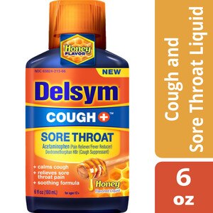 Delsym Cough + Sore Throat Relief, Honey, 6 OZ