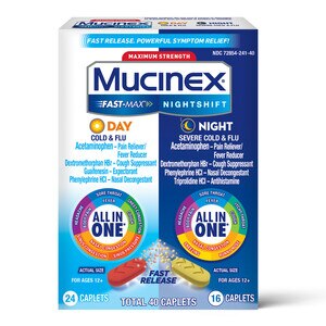 Mucinex Fast-Max Cold and Flu & Nightshift Severe Cold and Flu Caplets Combo Pack, 40 CT