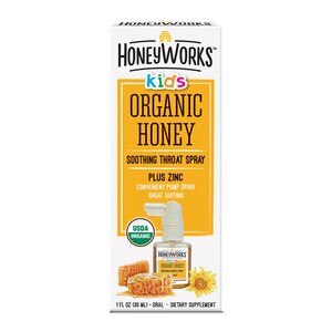 HoneyWorks Kids Organic Honey Soothing Throat Spray Plus Zinc, 1 OZ
