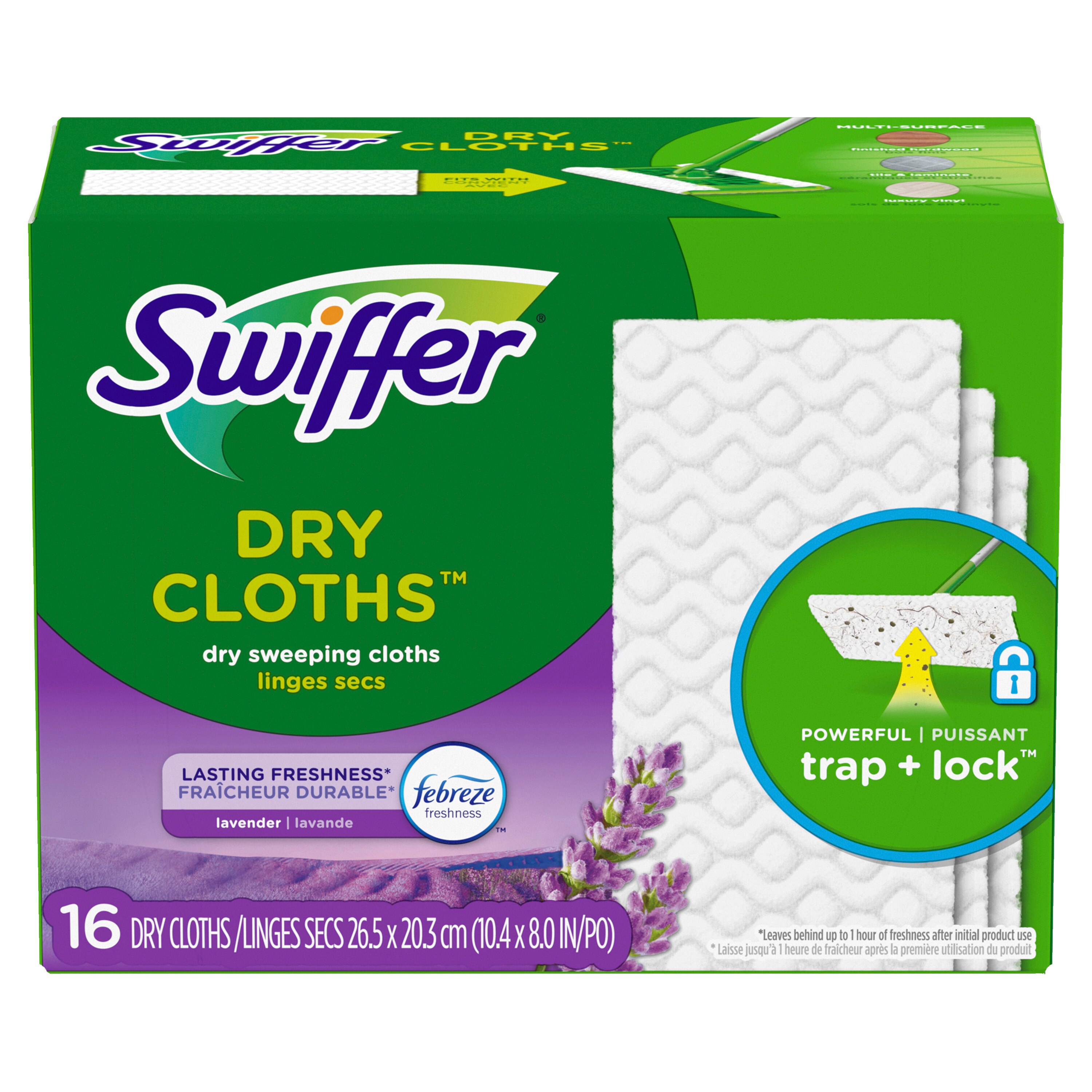 Swiffer Sweeper Dry Sweeping Pad, Multi Surface Refills for Dusters Floor Mop, Febreze Lavender, 16 ct
