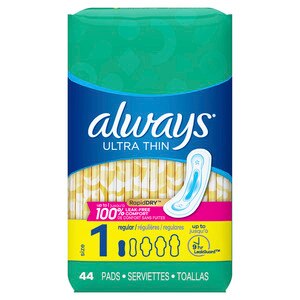 Always Ultra Thin Size 1 Pads, Unscented, Regular