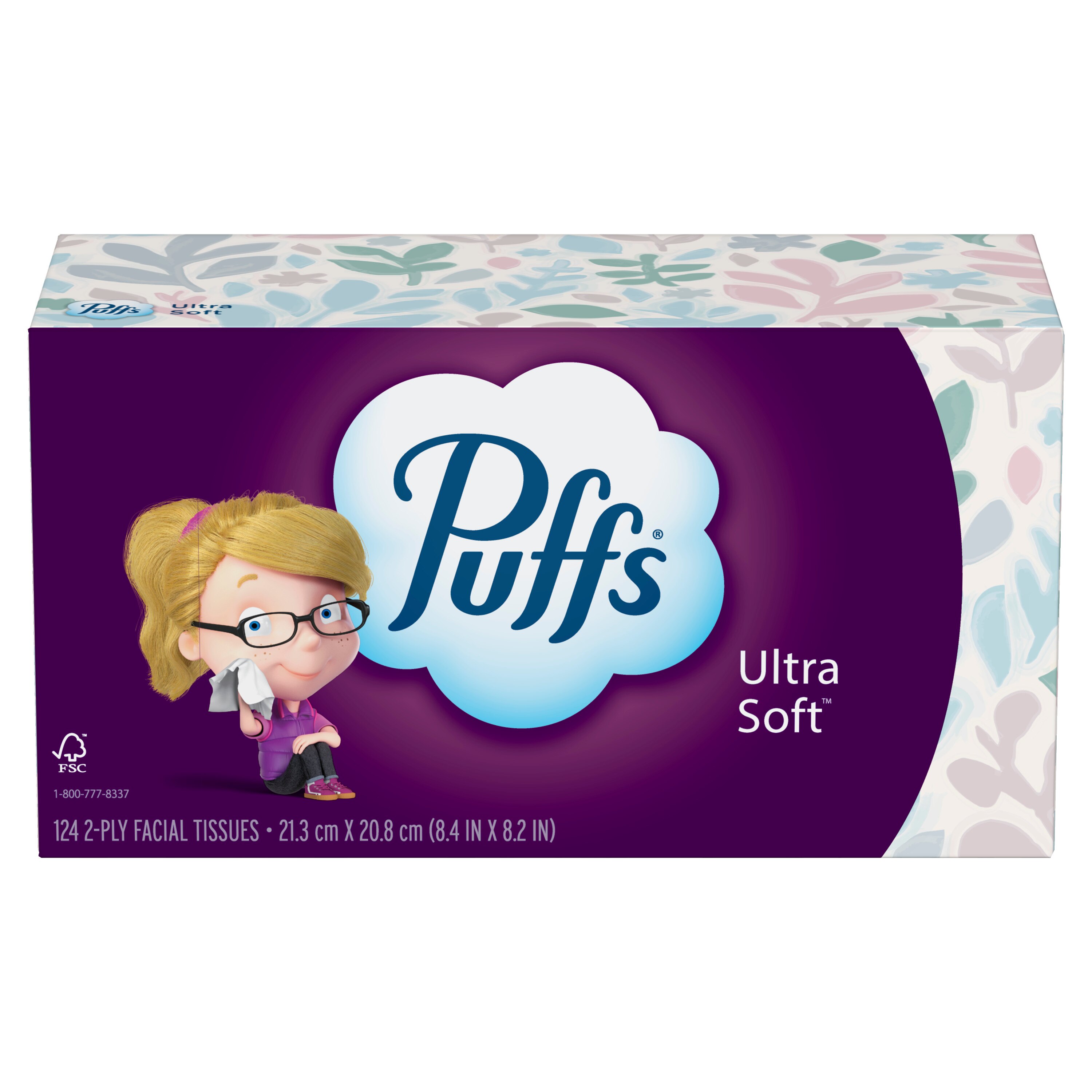 Puffs Ultra Soft Facial Tissues, 1 Family Size Box, 124 Facial Tissues Per Box