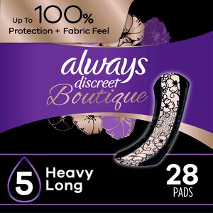 Always Discreet Boutique Incontinence Pads 5 Drop Heavy Long 28ct