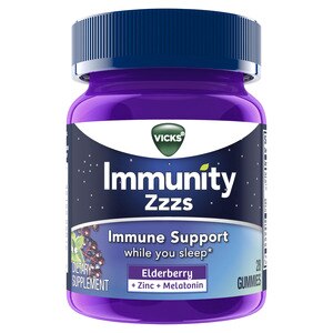 Vicks Immunity Zzzs Immune Support Gummies with Antioxidant Zinc, Melatonin & Elderberry, 28CT