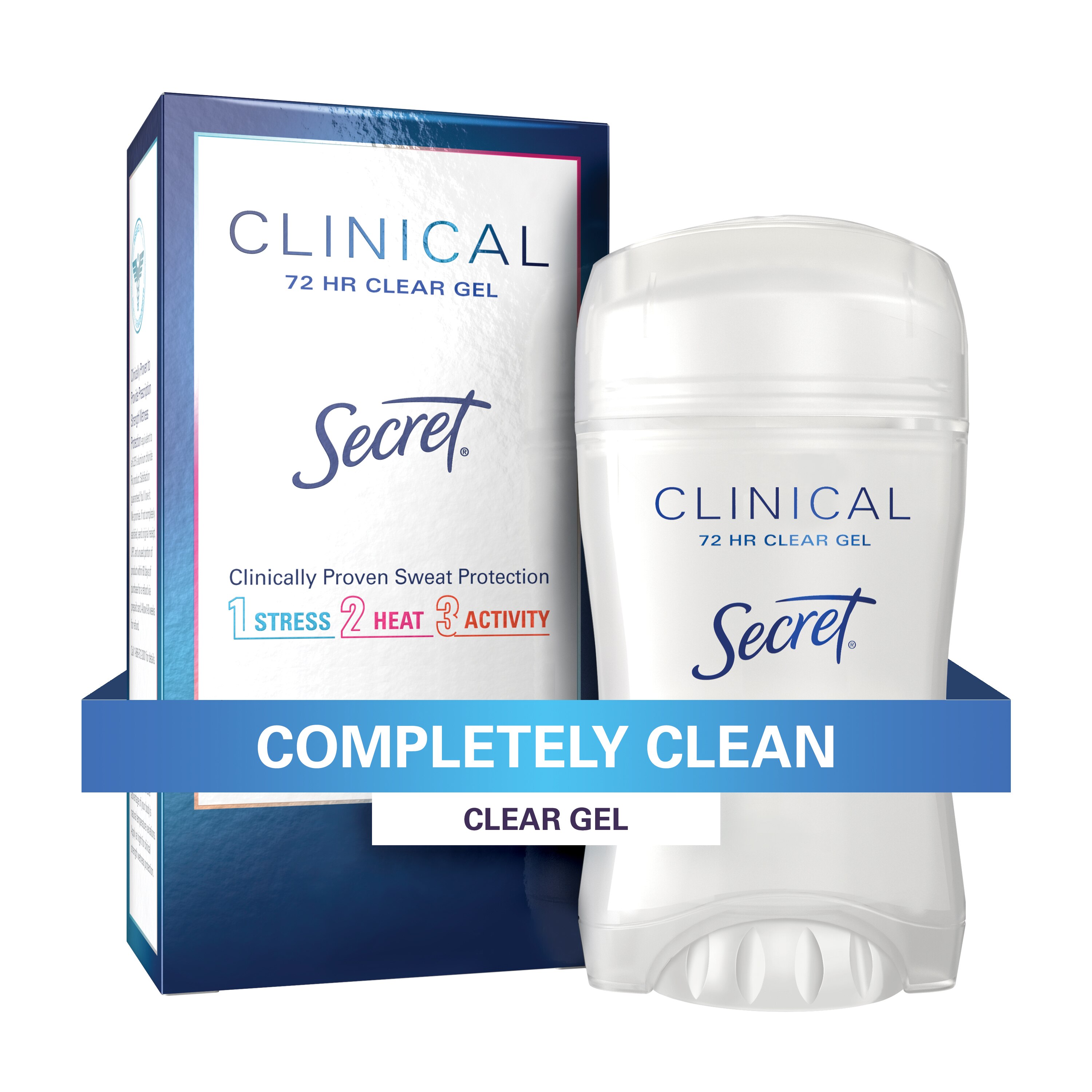 Secret Clinical Strength 72-Hour Clear Gel Antiperspirant & Deodorant Stick, Completely Clean, 1.6 OZ