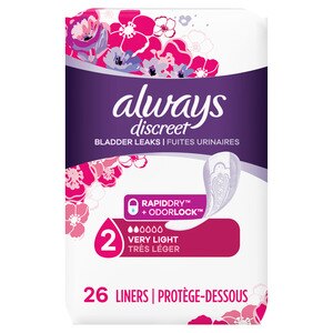 Always Discreet Incontinence Liners Very Light Regular 26ct