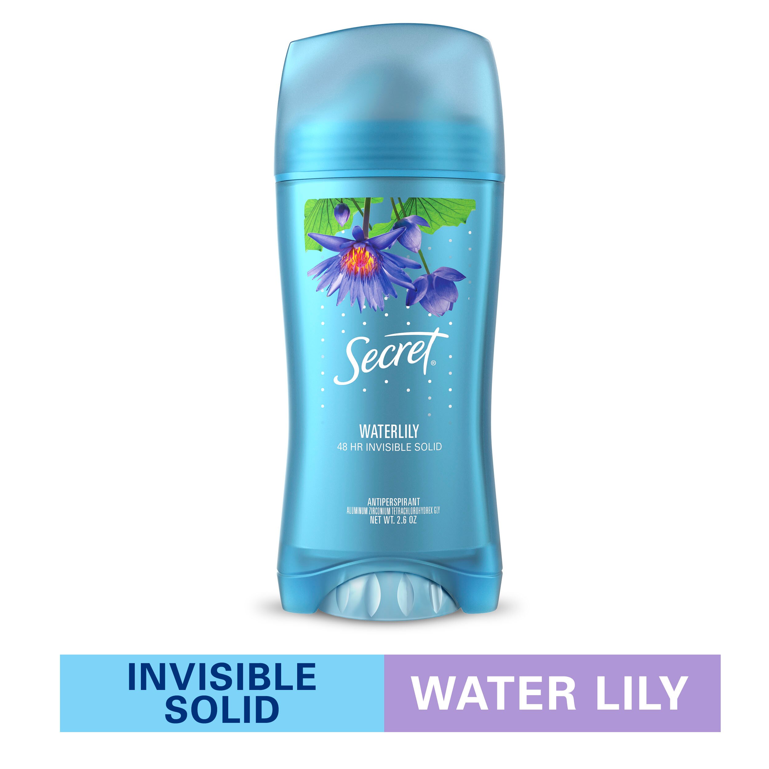 Secret 48-Hour Invisible Solid Antiperspirant & Deodorant Stick, Cool Waterlily,  2.6 OZ