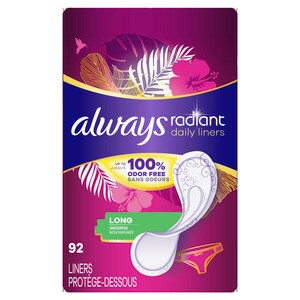 Always Radiant Daily Liners, Long, 92 CT