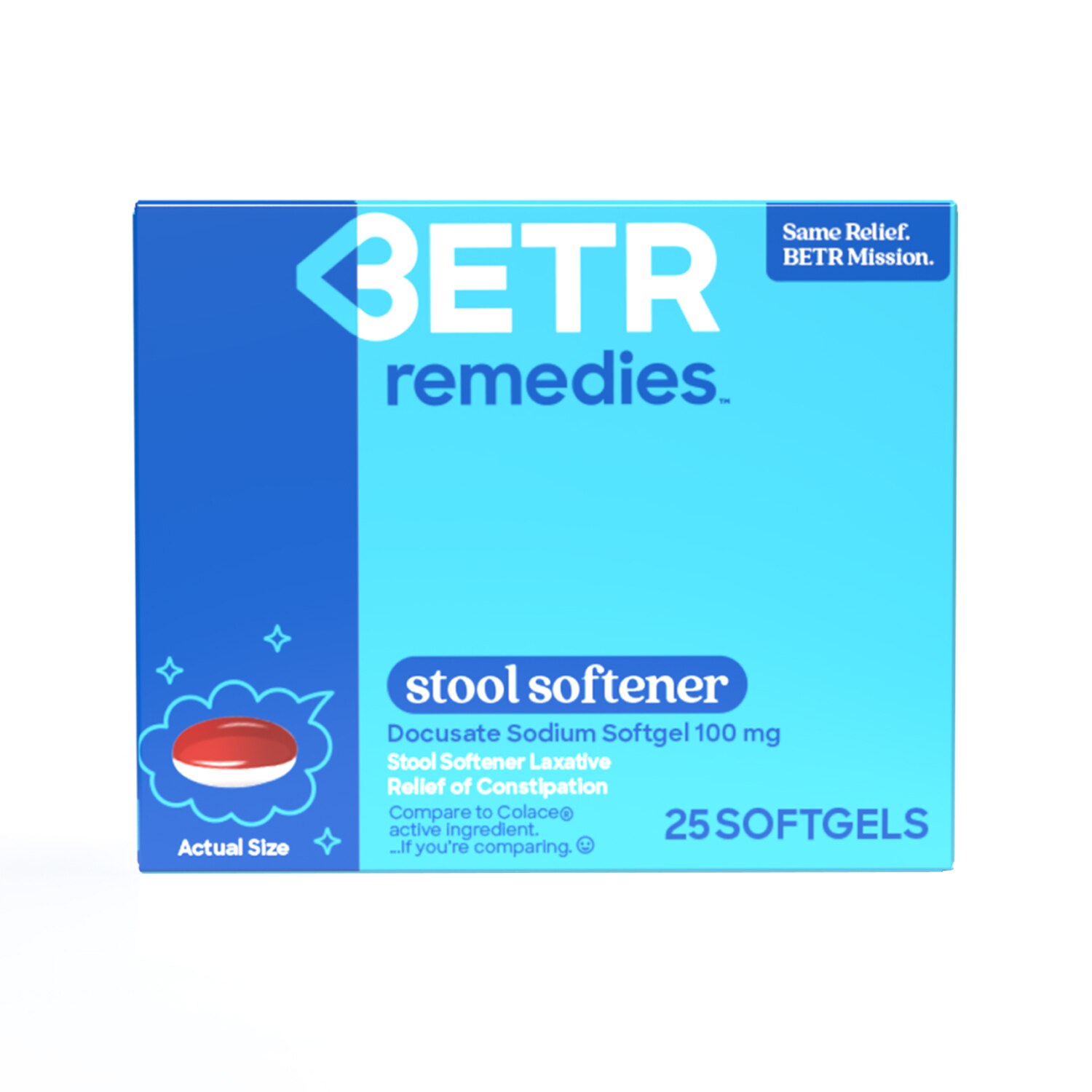 BETR Remedies Stool Softener, Laxative for Constipation, Docusate Sodium 100 mg, 24 Softgels