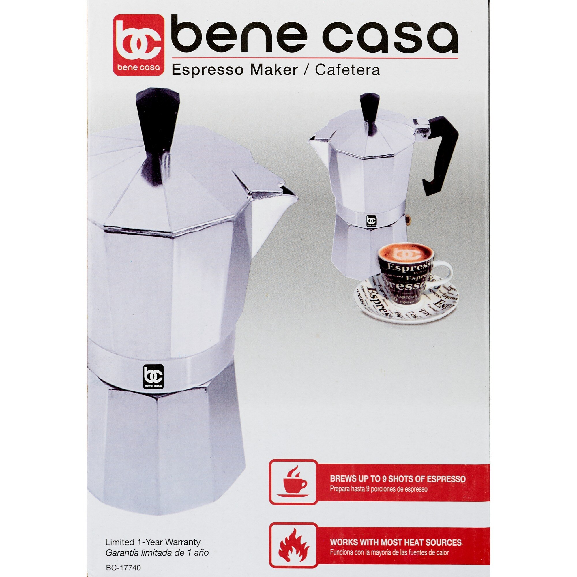 Bene Casa Stove Top Espresso Maker, Aluminum, 9 CUP