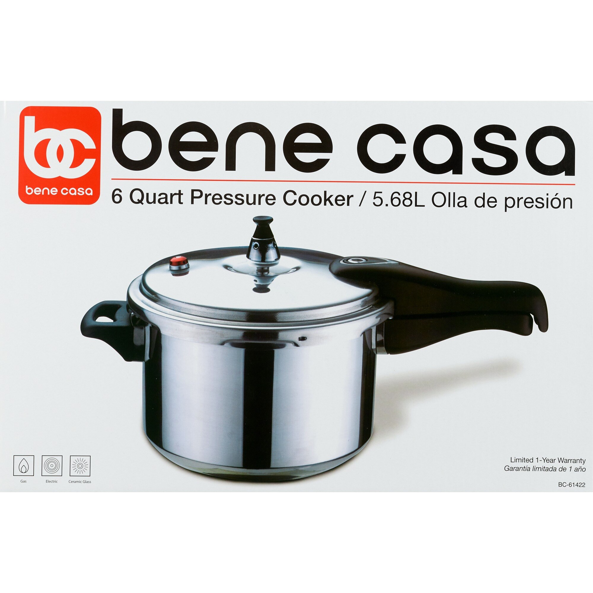 Bene Casa Stove Top Pressure Cooker, Aluminum, 6 LT