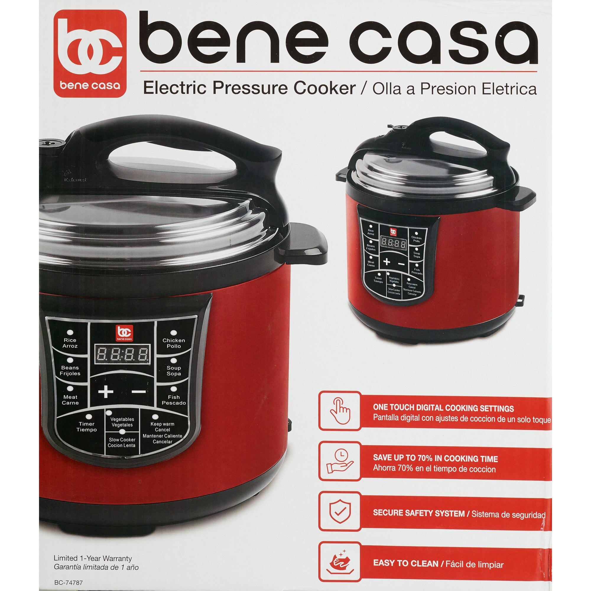 Bene Casa Electric Pressure Cooker, Red, 5 LT