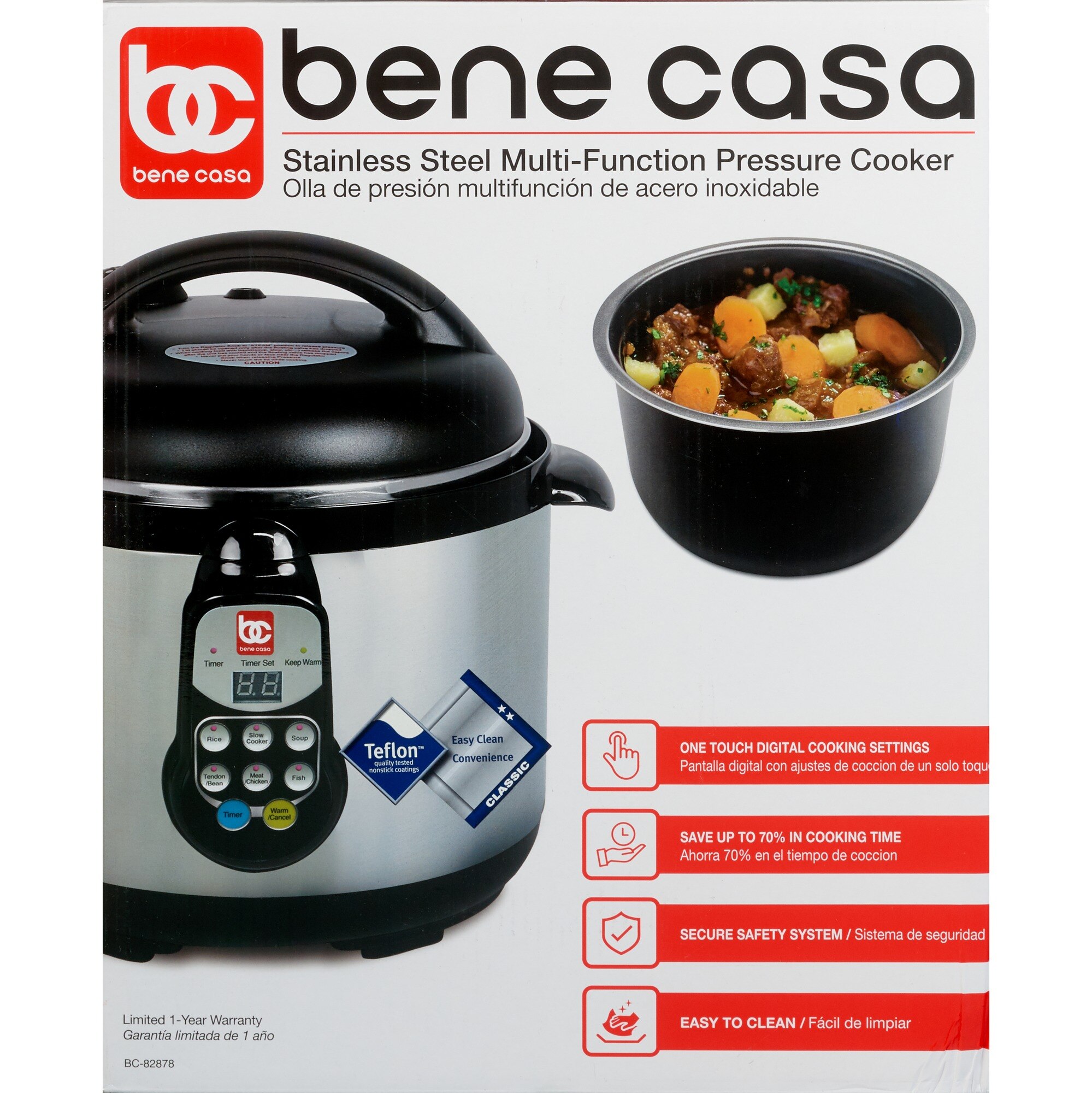 Bene Casa Electric Pressure Cooker, Stainless Steel, 5 LT