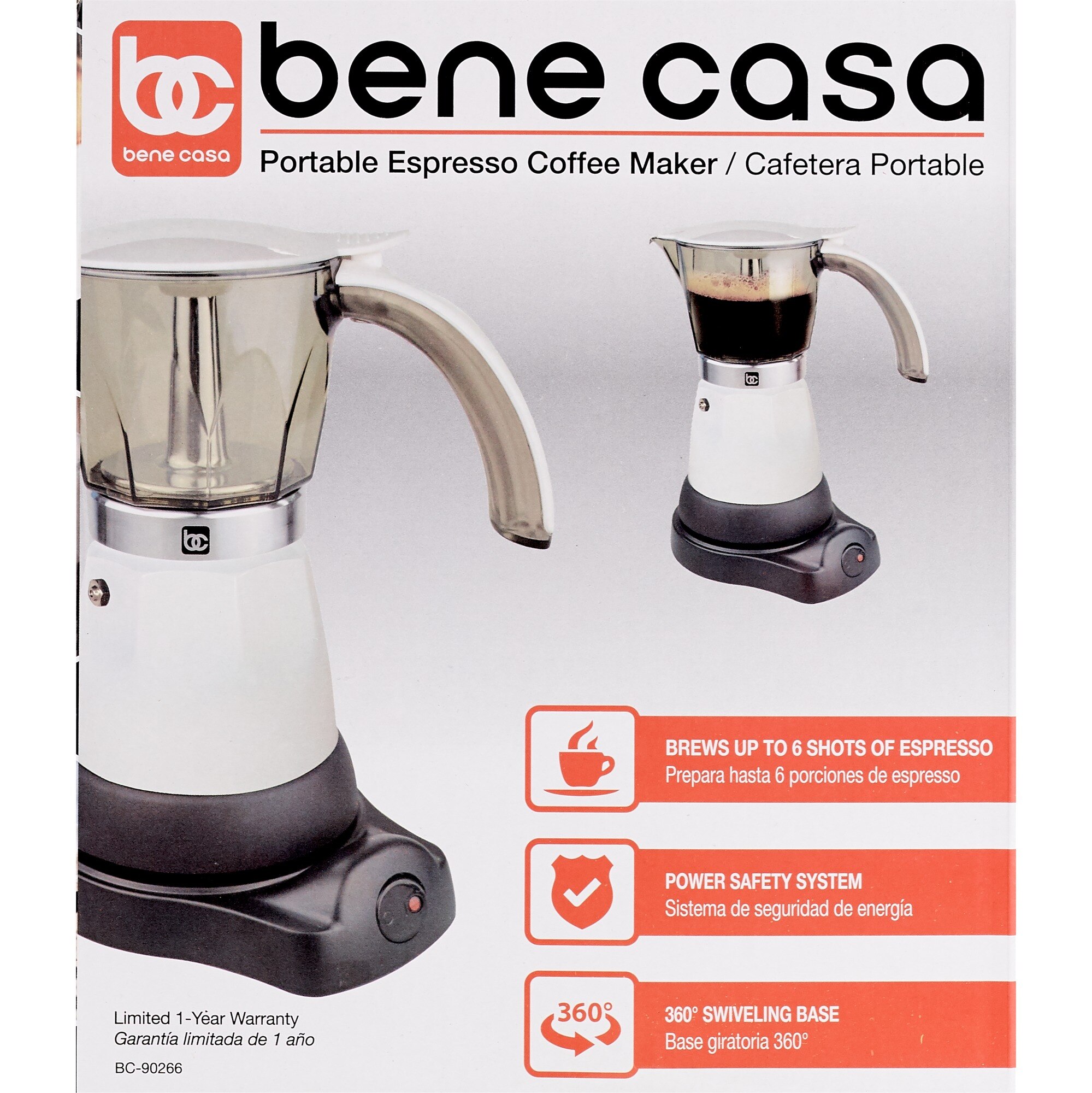 Bene Casa Electric Espresso Maker/Cafetera, White, 6 CUP