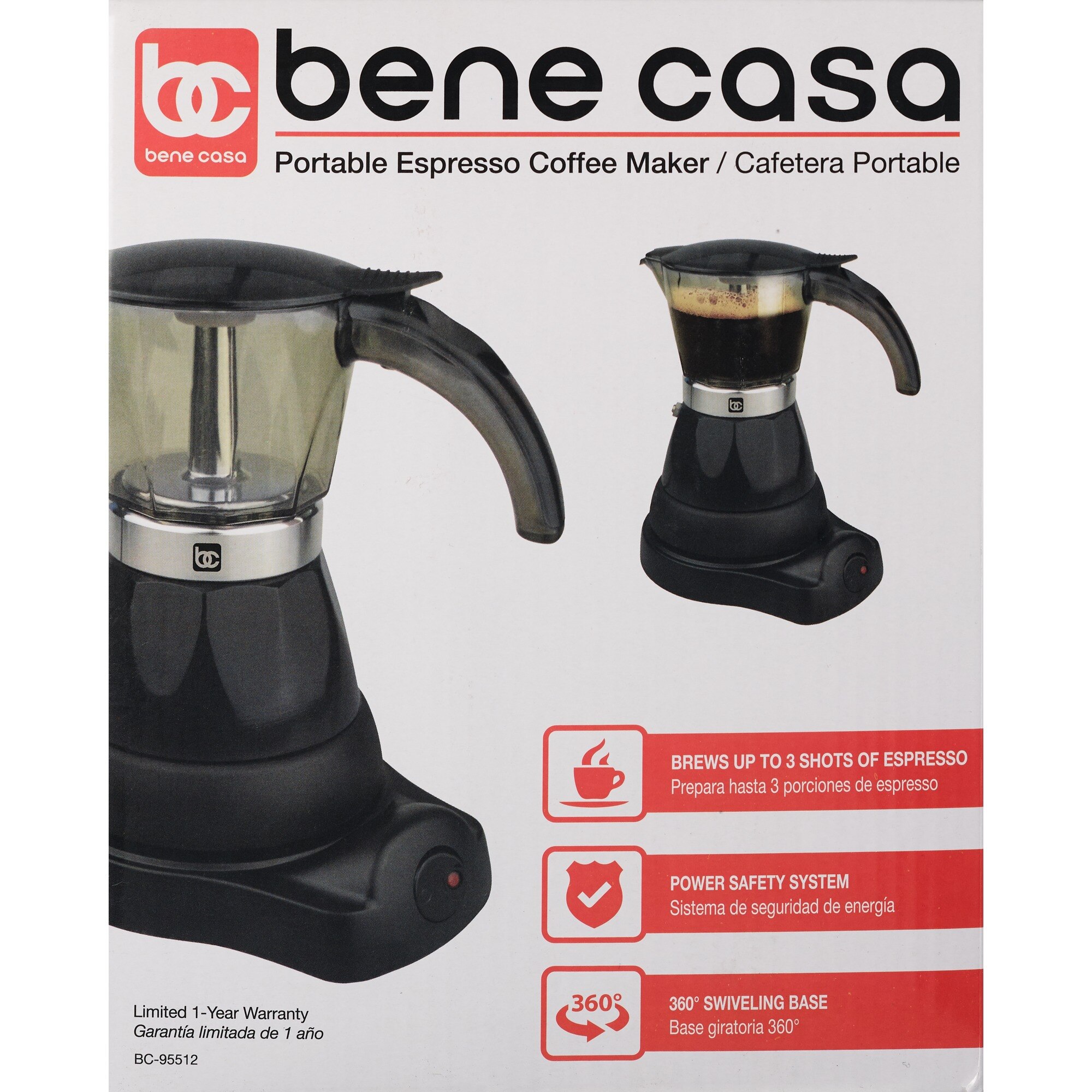 Bene Casa Electric Espresso Maker/Cafetera, Black, 3 CUP