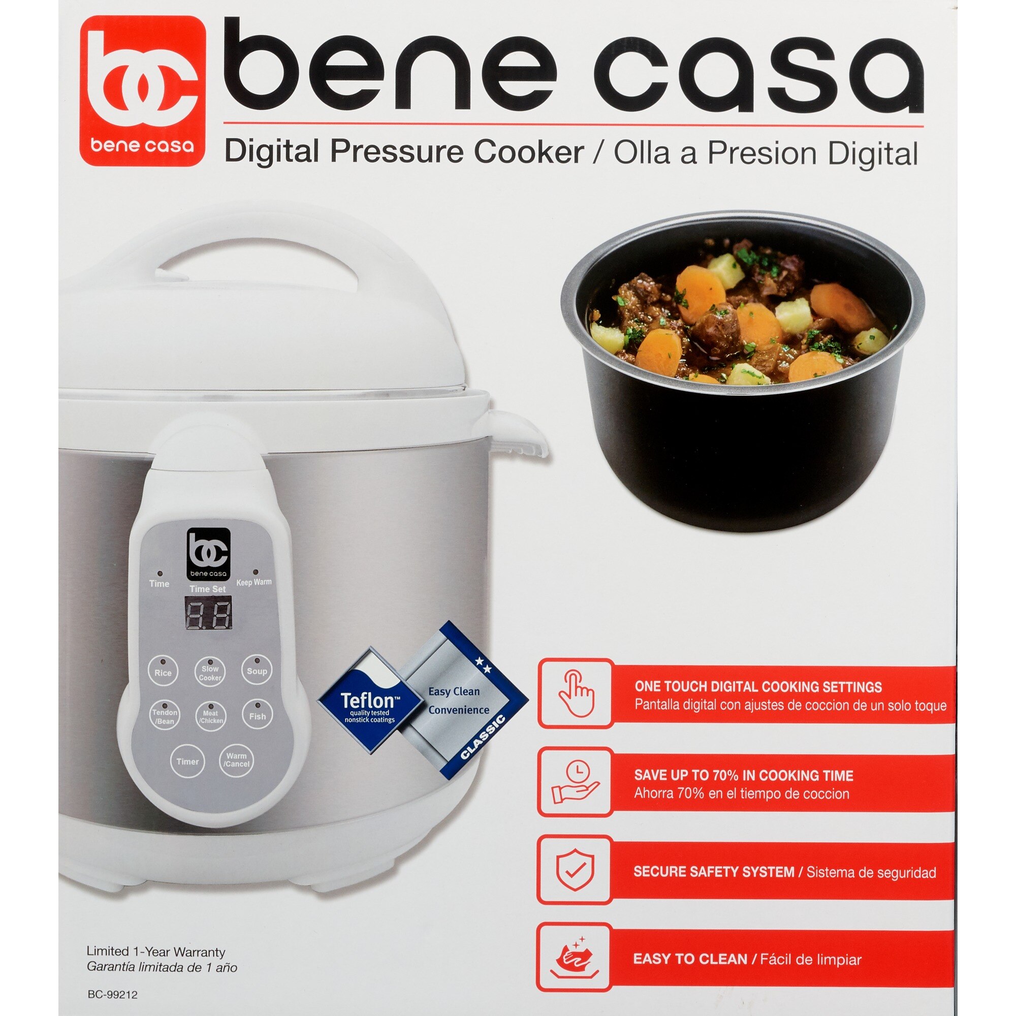 Bene Casa Electric Pressure Cooker, Stainless Steel & White, 4 LT