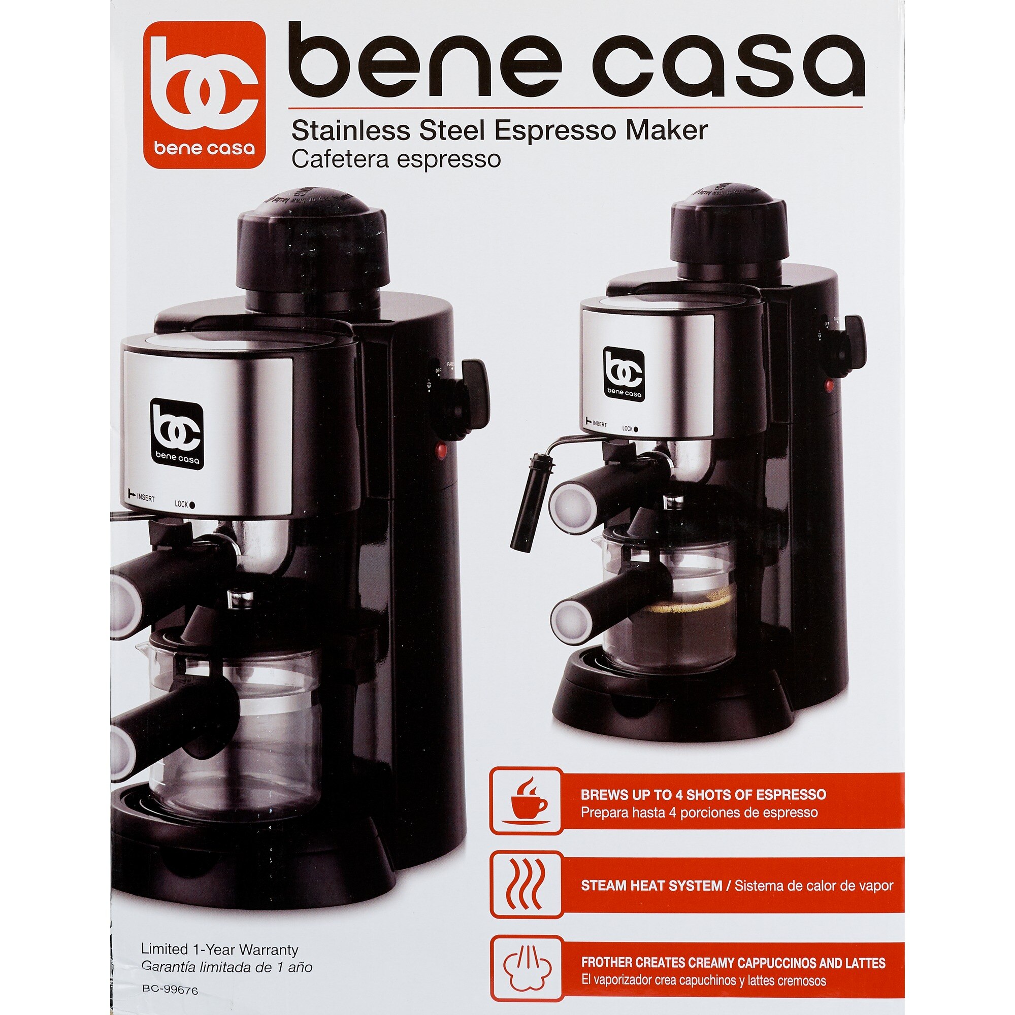 Bene Casa Espresso Maker, Black, 4 CUP