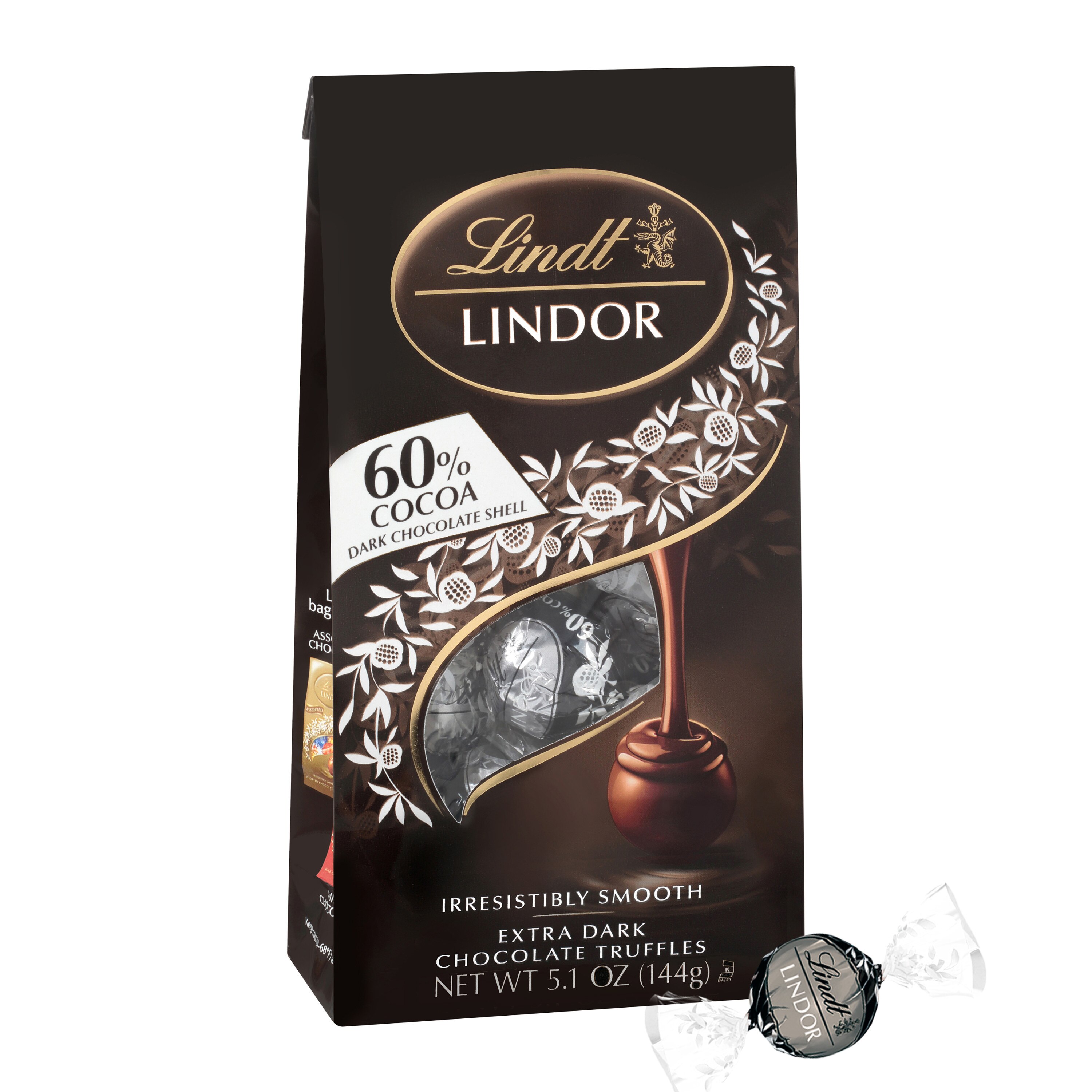 Lindt Lindor 60% Extra Dark Chocolate Candy Truffles, Bag, 5.1 oz