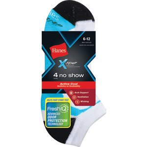 Hanes Men's No Show Socks, White, Size 6-12, 4 ct
