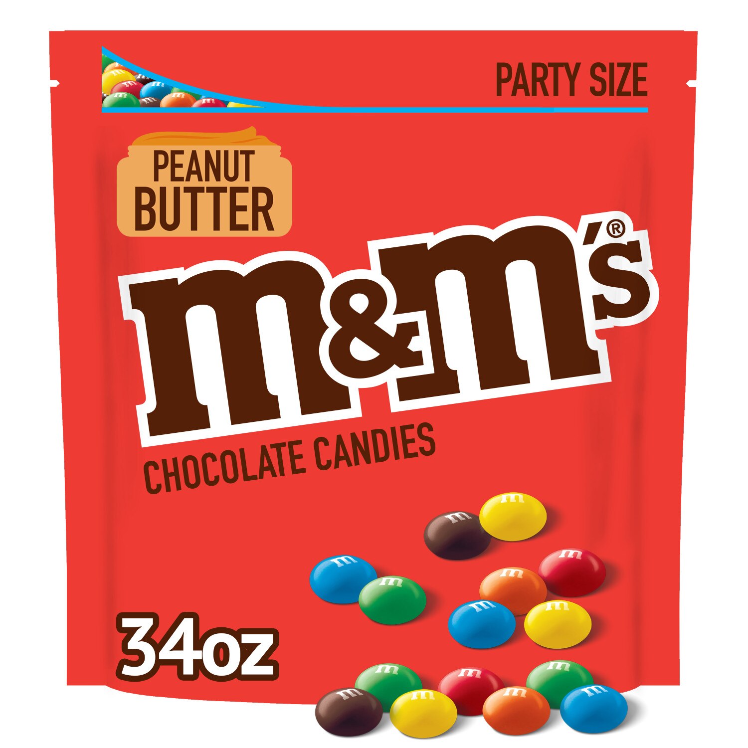 M&M'S Peanut Butter Milk Chocolate Candy, Party Size, 34 oz Bag