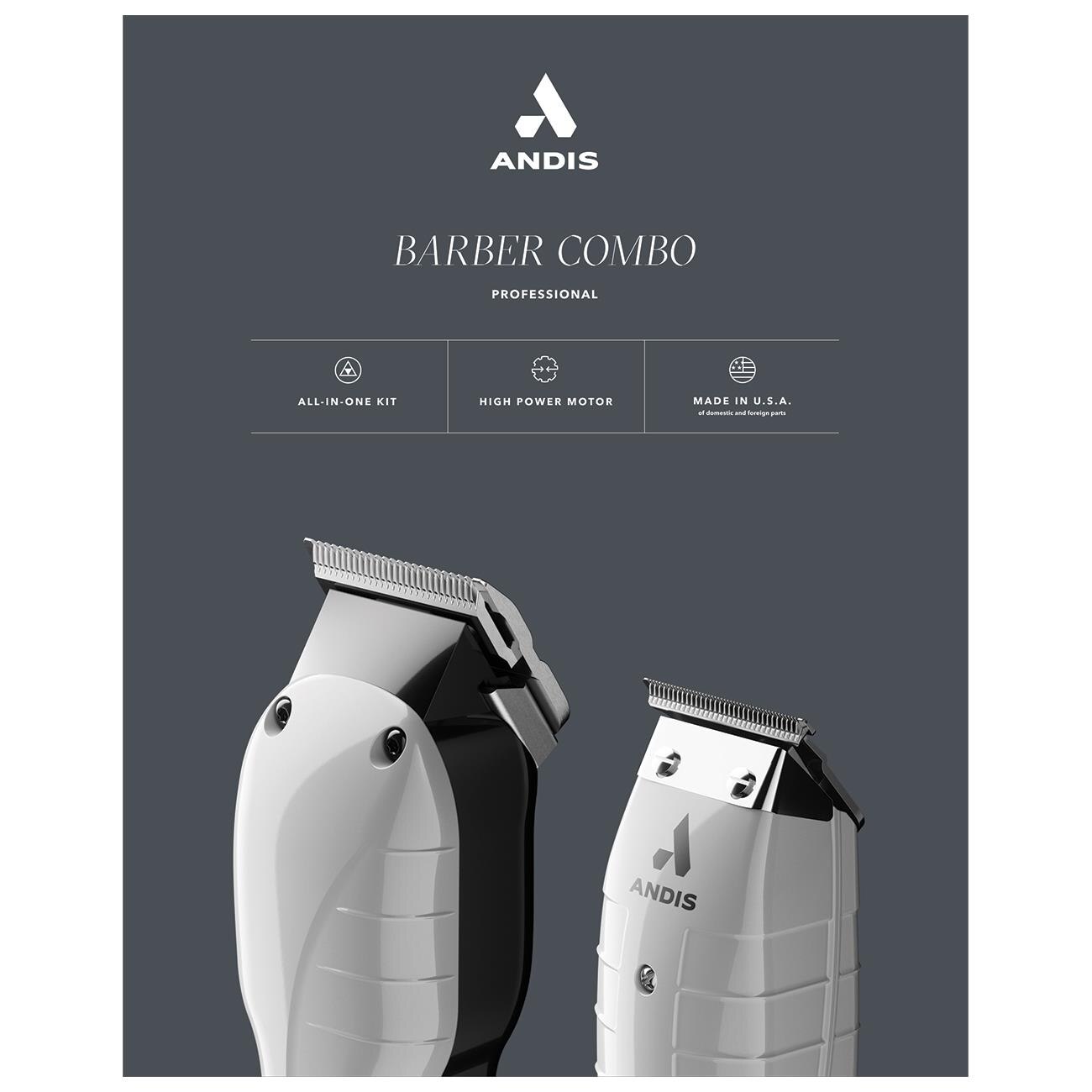 Andis Barber Hair Clipper Combo, White, 17 CT