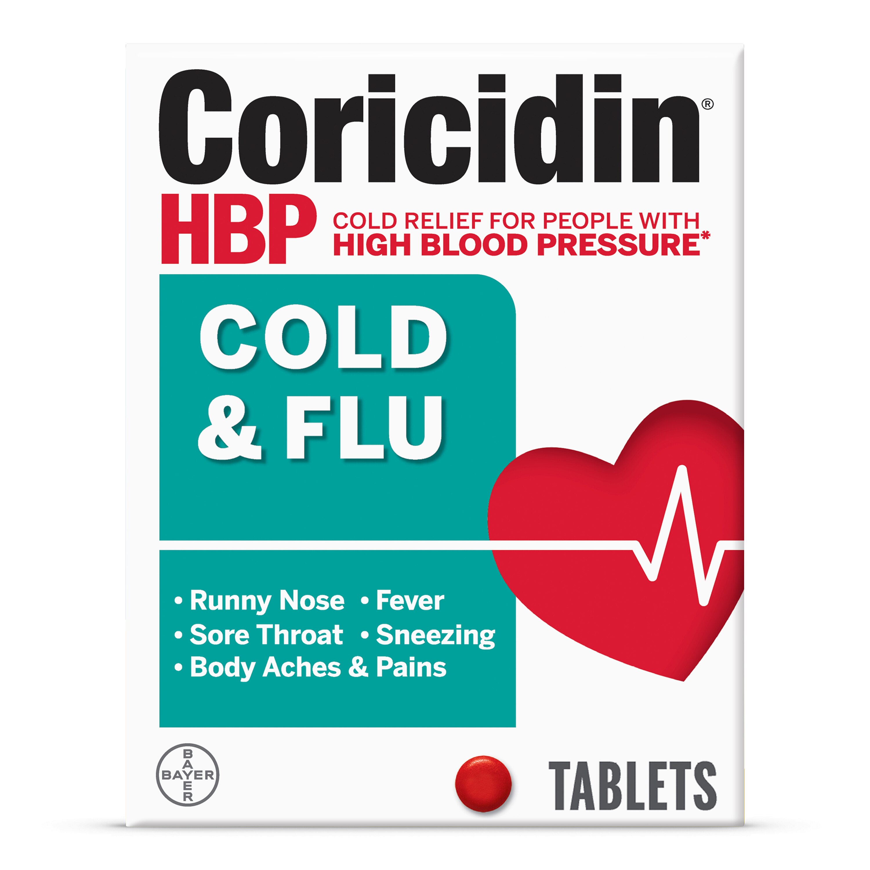 Coricidin HBP Cold & Flu Relief Tablets, 20 CT