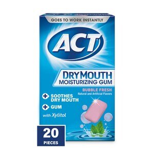 ACT Dry Mouth Moisturizing Gum With Xylitol, Sugar Free Bubble Fresh, 20 CT