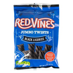 Red Vines Jumbo Twists, Soft & Chewy Black Licorice Candy, 8 oz