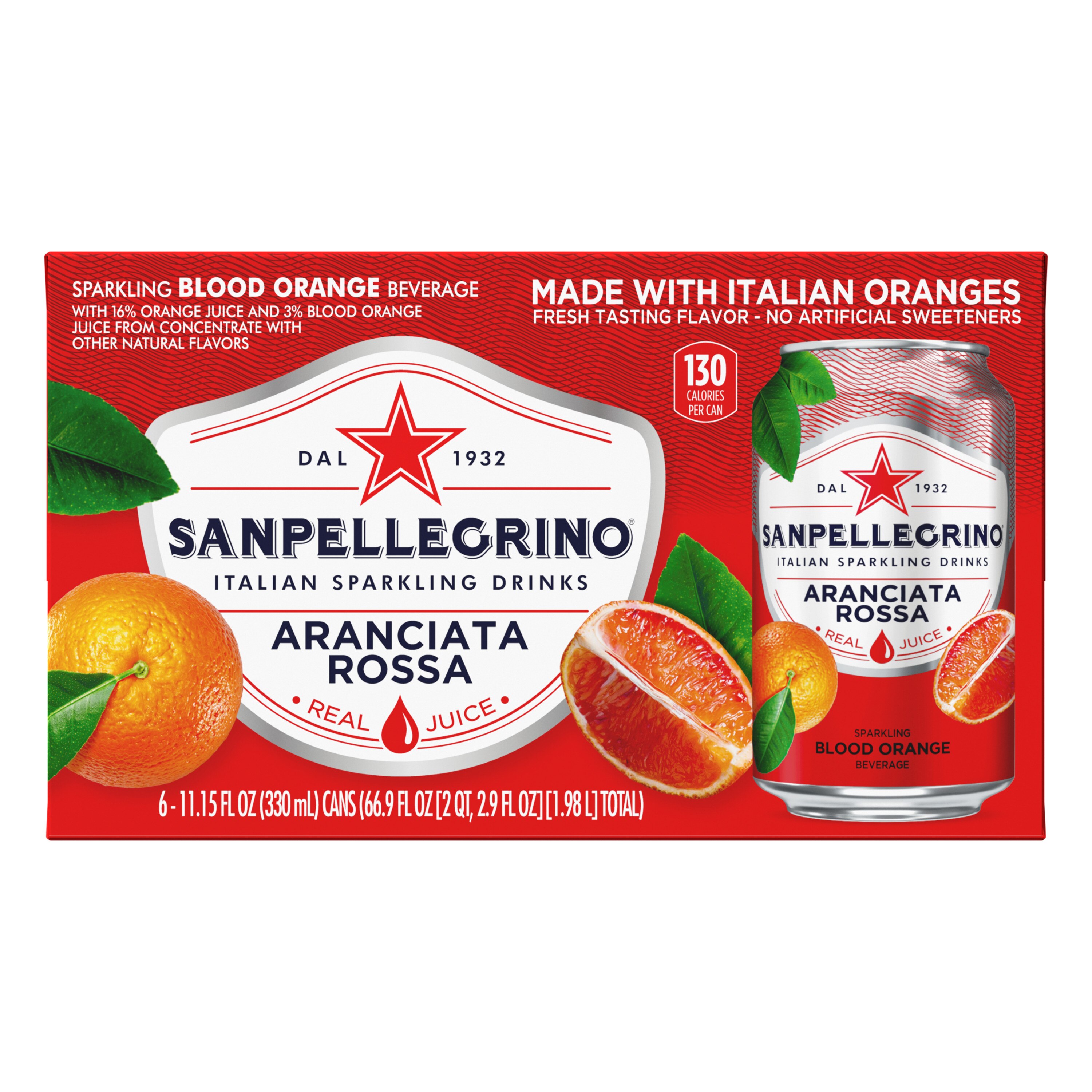Sanpellegrino Italian Sparkling Drink Aranciata Rossa, 6 ct, Cans, 11.15 oz