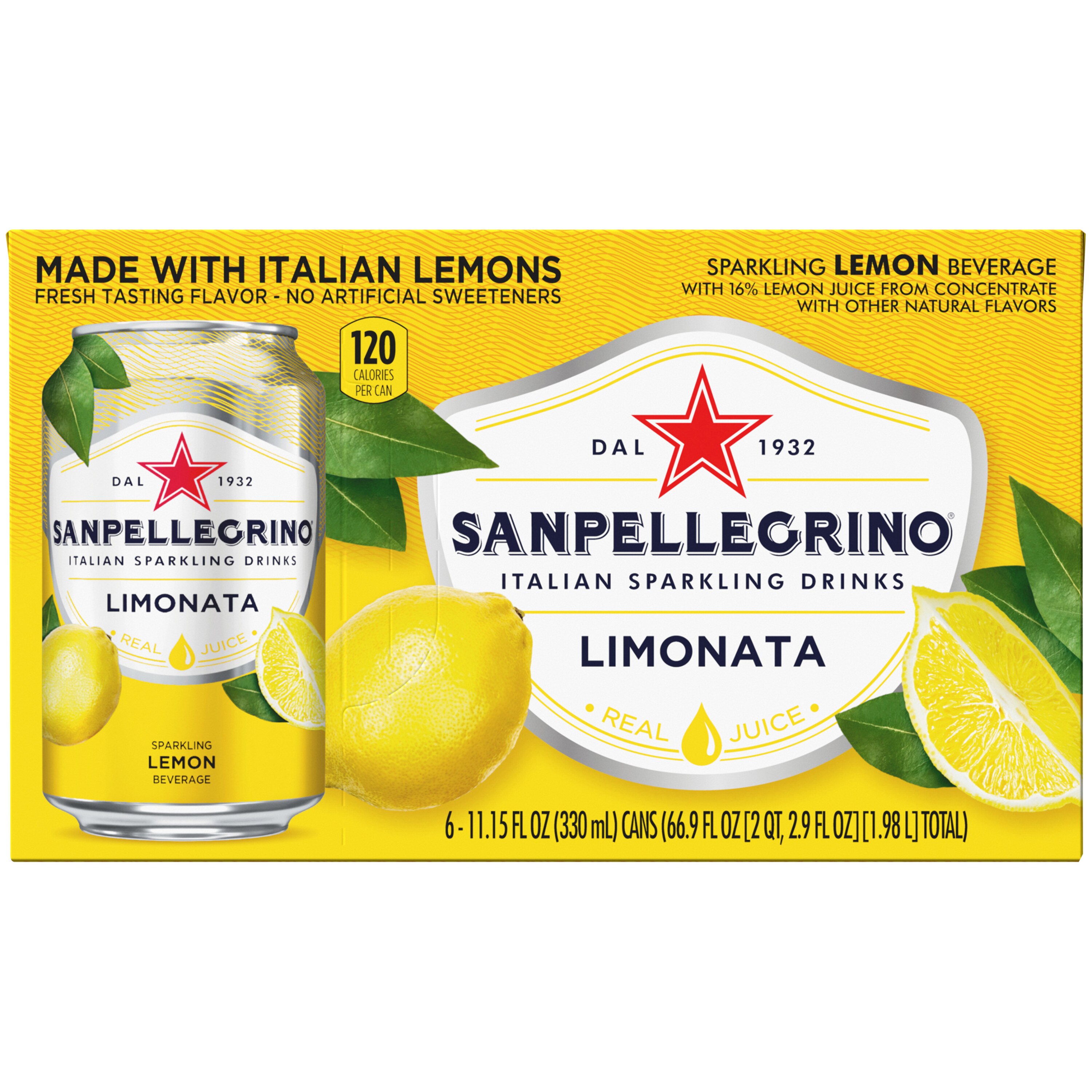 Sanpellegrino Sparkling Fruit Beverages, Limonata (Lemon), 6 ct, Cans, 73.44 oz