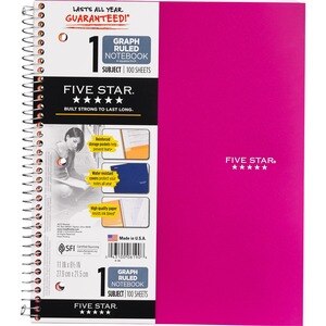 Mead Five Star Graph Ruled 1 Subject Notebook, 100 Sheets