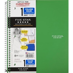 Mead Five Star - 1 Subject Notebook, College Ruled, 100 Sheets