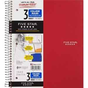 Mead Five Star - 3 Subject Notebook, College Ruled, 150 Sheets