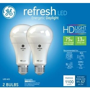 GE Refresh Daylight HD 75W LED Light Bulbs, A21, 2 CT