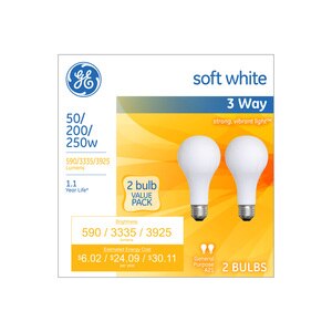 GE Soft White 50-200-250W Incandescent 3-Way Frosted A21 Light Bulbs, 2 ct