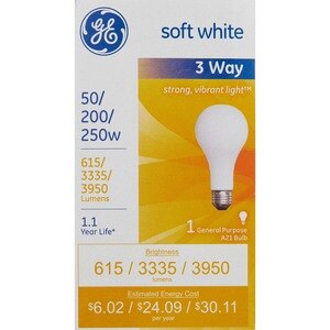GE 3 Way General Purpose a21 Bulb, Soft White