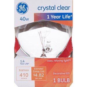 GE Decorative 40W Bulb, Crystal Clear