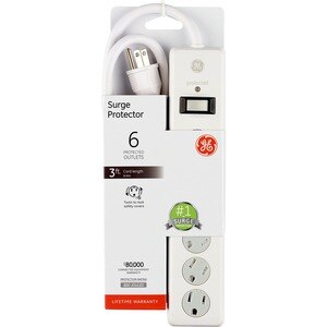 GE Standard 6-Outlet Surge Protector, White