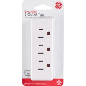 GE Grounded 3-Outlet Tap, White