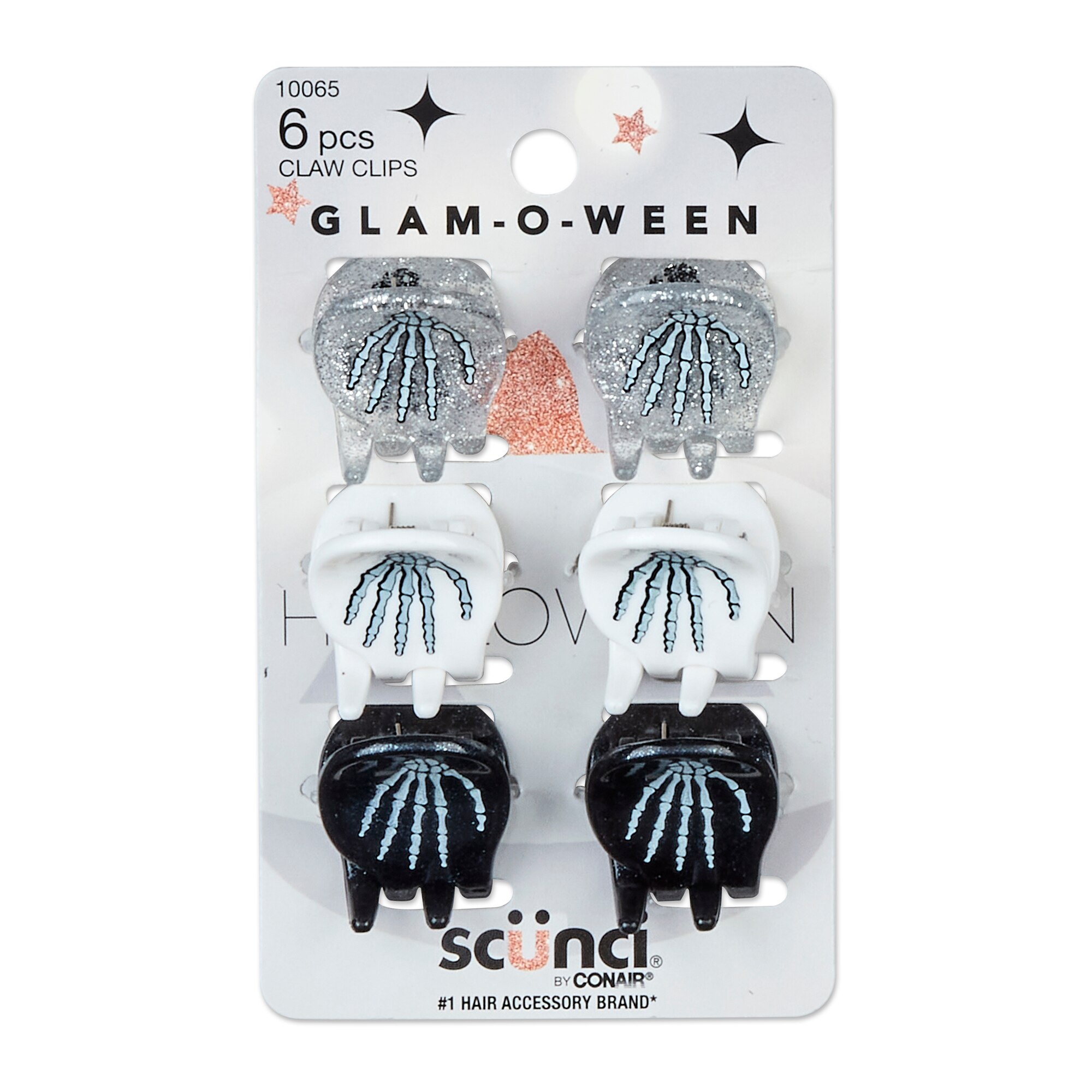 Scunci Halloween Mini Glow-in-the-Dark Hand Claw Clips, 6 CT