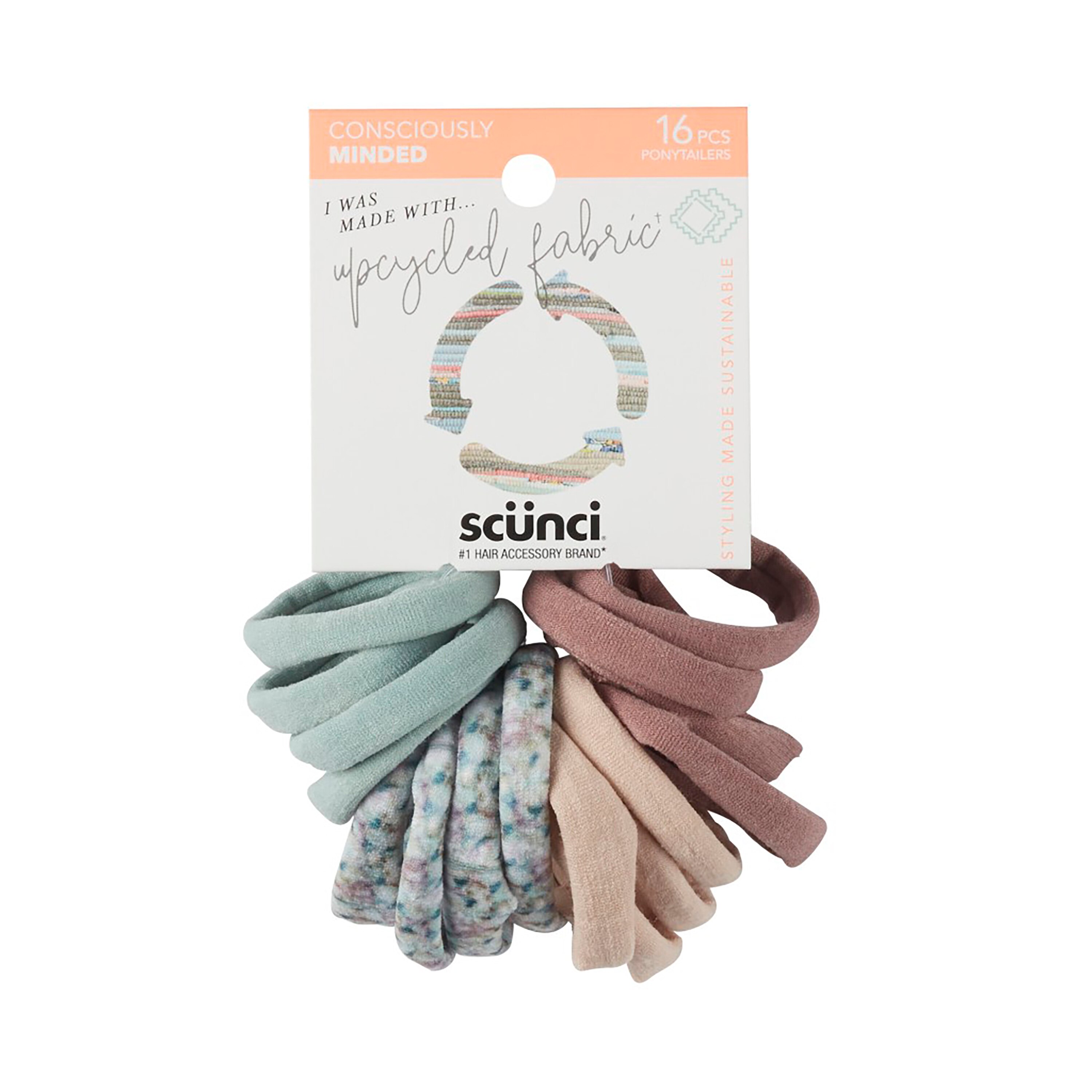 Scunci Consciously Minded Solid and Printed Ponytailers 16pk