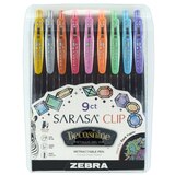 Zebra Sarasa Clip Retractable Gel Pens, 0.5mm, Assorted Decoshine Colors, 9 pk, thumbnail image 1 of 3