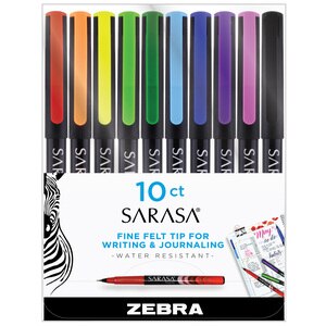 Zebra Pen Sarasa Fineliner Pen, 0.8mm Fine, Assorted, 10 CT