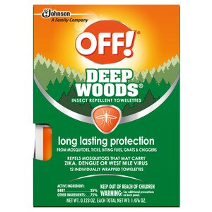 OFF Deep Woods Insect Repellent Towelettes, 12 ct