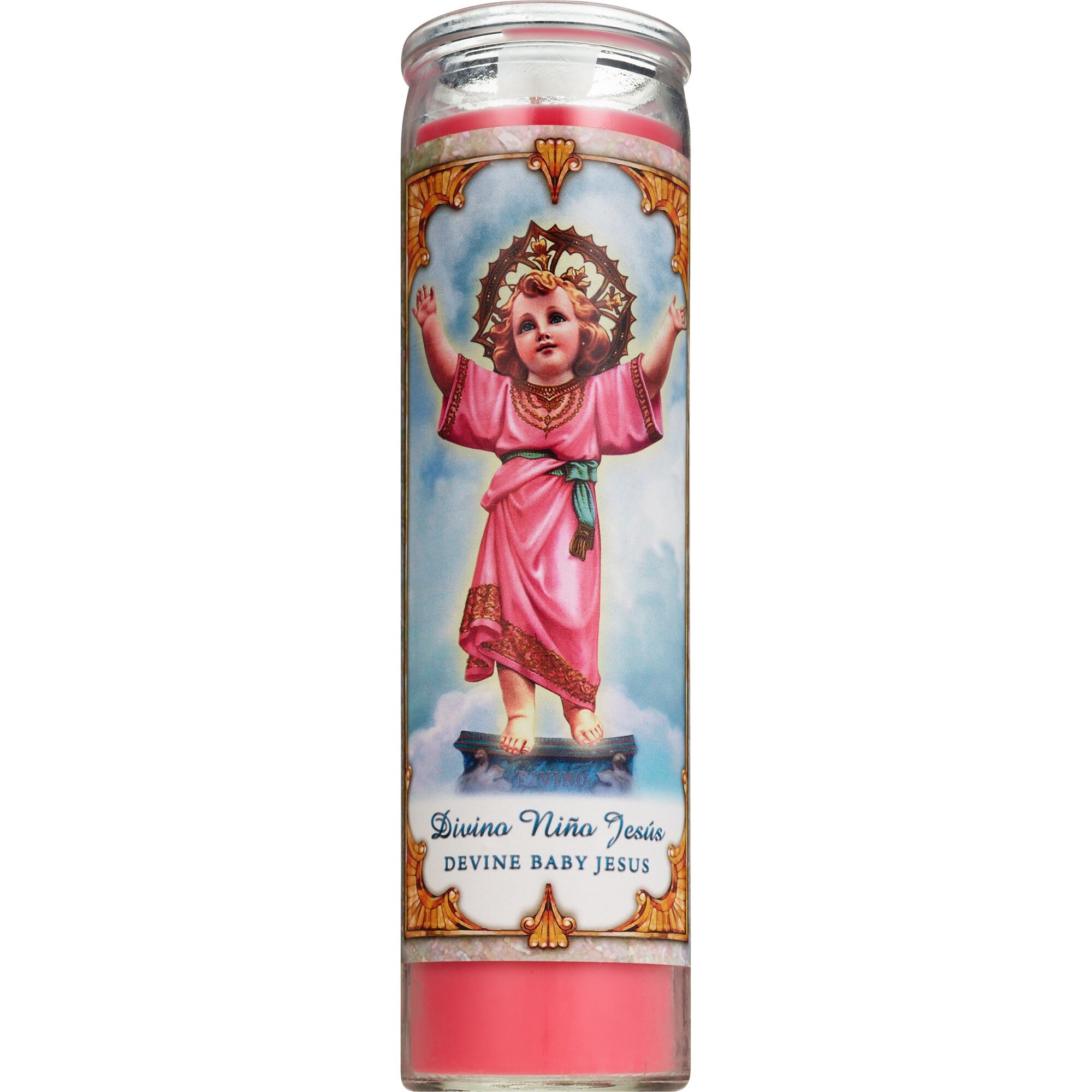 Prayer Candle, Divino Nino Jesus Pink Wax, 8"