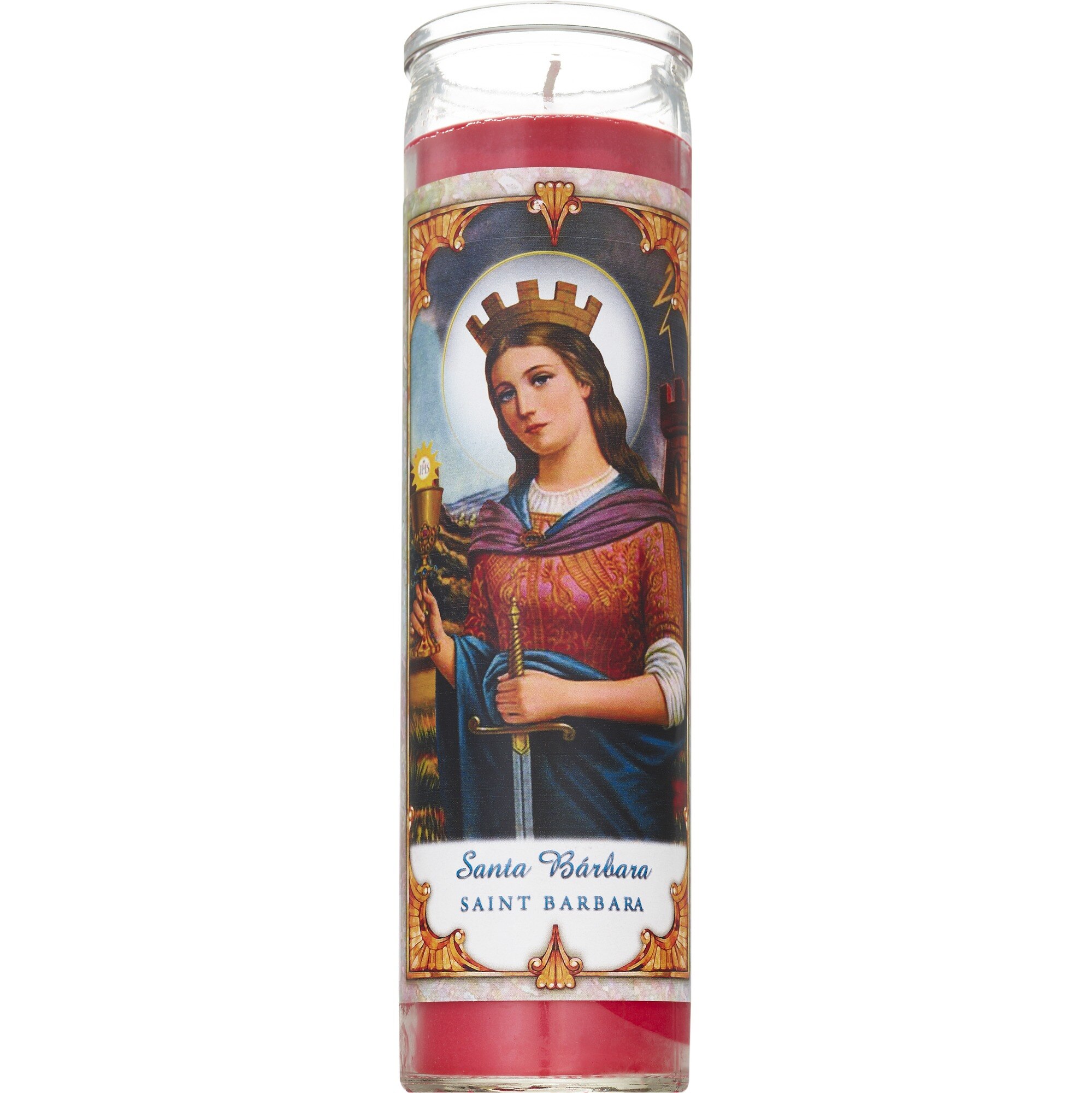 Prayer Candle, St Barbara Red Wax, 8"