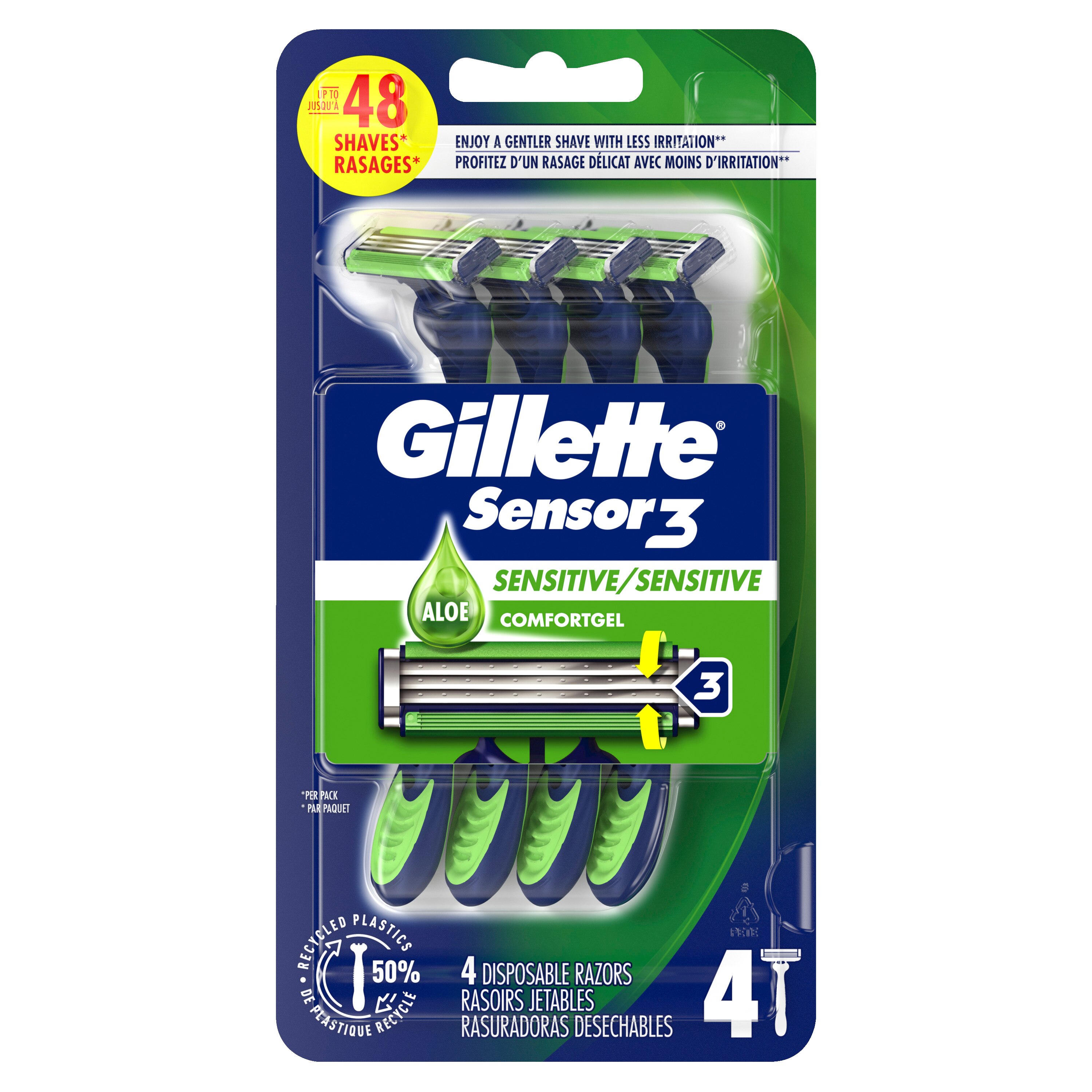 Gillette Sensor3 Sensitive 3-Blade Disposable Razor,  4 CT