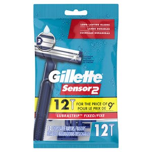 Gillette Sensor2 2-Blade Lubrastrip Fixed Disposable Razors, 12 CT