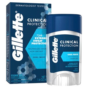 Gillette Clinical Protection 72-Hour Clear Gel Antiperspirant & Deodorant Stick, Cool Wave, 1.6 OZ